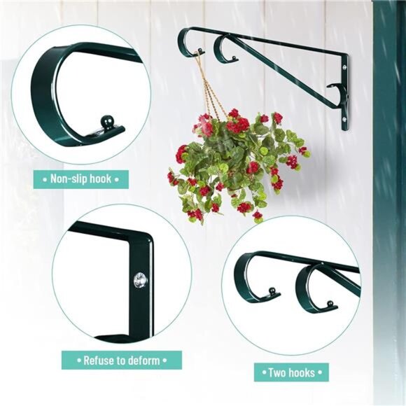 Plant Hangers Outdoor 2 Pack 15.5 Inch Metal Plant Hooks for Wall, Decorative - Picture 6 of 7